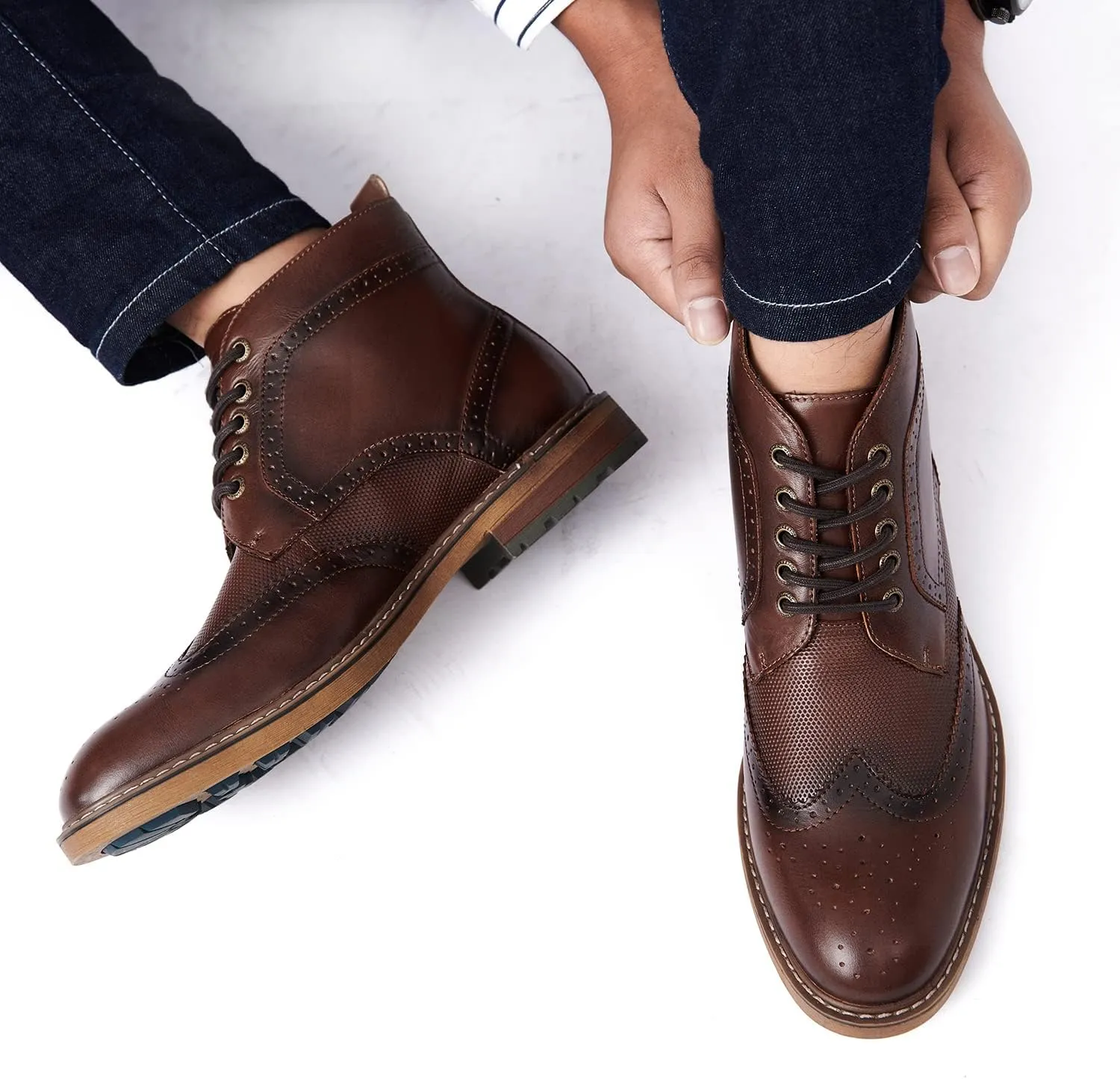 Arkbird Mens Oxford Dress Boots Fashion Casual Genuine Leather Brogue Chukka Ankle Boot for Men