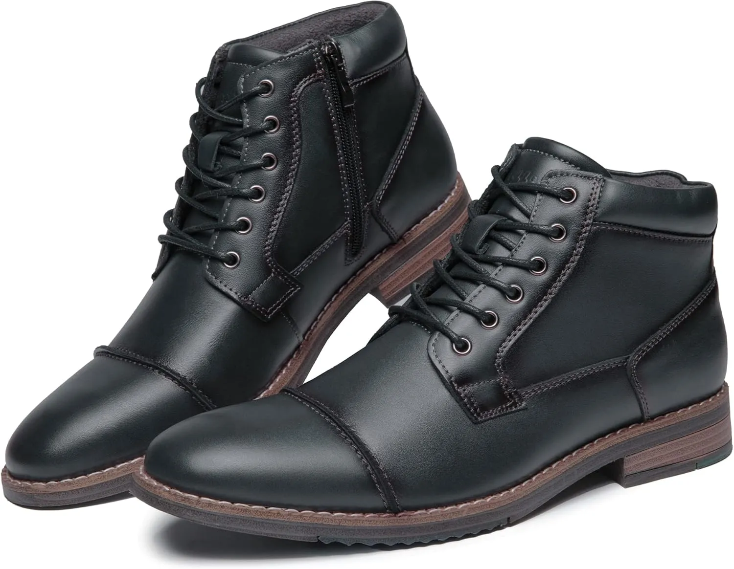 Arkbird Mens Oxford Leather Dress Boots Classic Cap Toe Side Zip Mid Top Casual Ankle Boots for Men