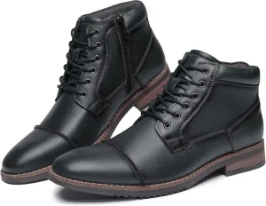 Arkbird Mens Oxford Leather Dress Boots Classic Cap Toe Side Zip Mid Top Casual Ankle Boots for Men