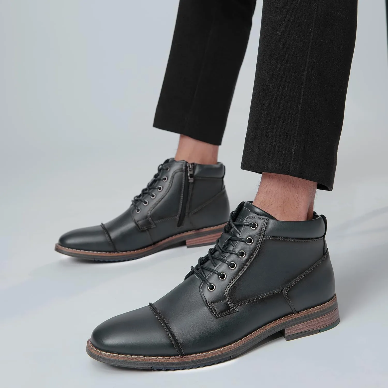 Arkbird Mens Oxford Leather Dress Boots Classic Cap Toe Side Zip Mid Top Casual Ankle Boots for Men