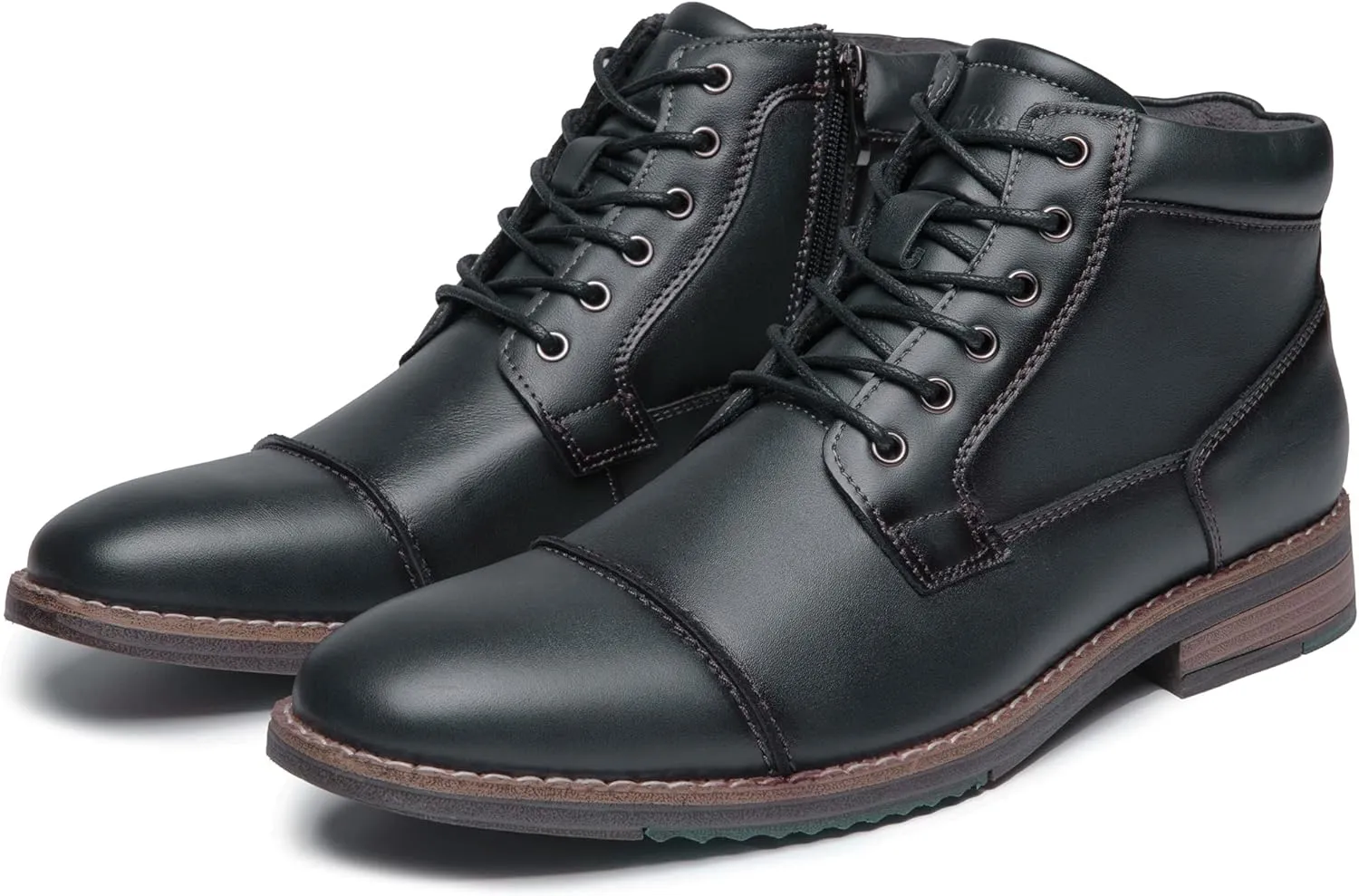 Arkbird Mens Oxford Leather Dress Boots Classic Cap Toe Side Zip Mid Top Casual Ankle Boots for Men