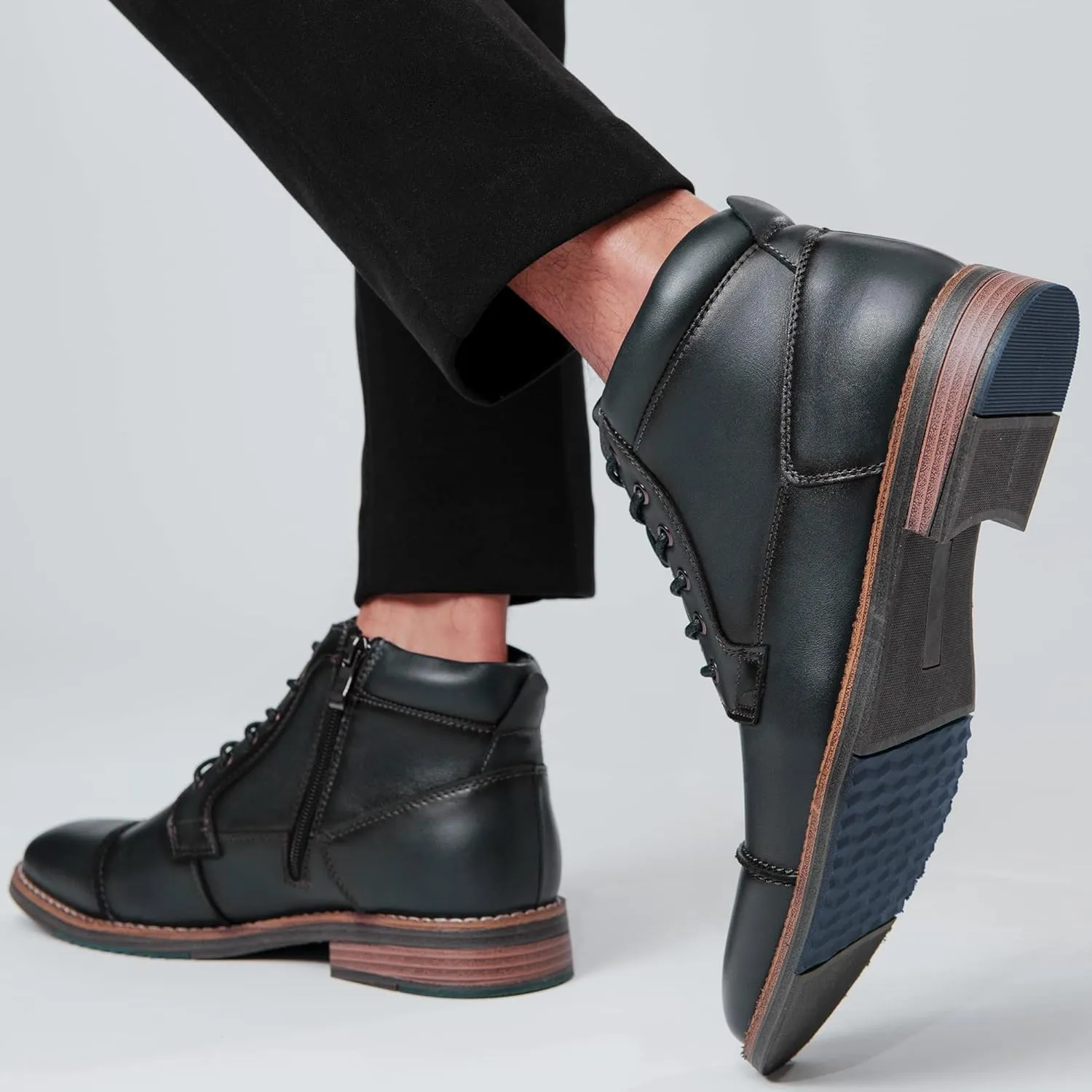 Arkbird Mens Oxford Leather Dress Boots Classic Cap Toe Side Zip Mid Top Casual Ankle Boots for Men