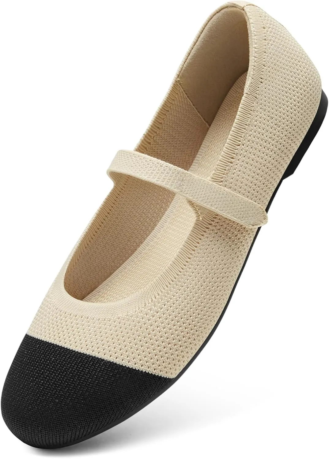 ATHMILE Mary Jane Shoes Women Round Toe Knit Ballet Flats Shoes for Women Comfortable Dressy Washable Adjustable Strap for Work Office Casual