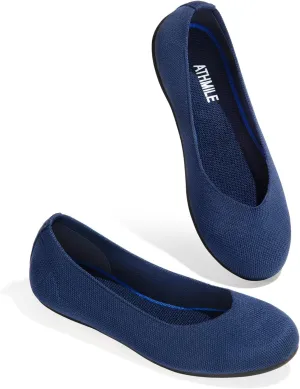 ATHMILE Women's Flat Ballet Shoes Knit Flat Shoes for Women Round Toe Slip on Women Flats for Dressy Casual Office Work Wedding Comfort Soft