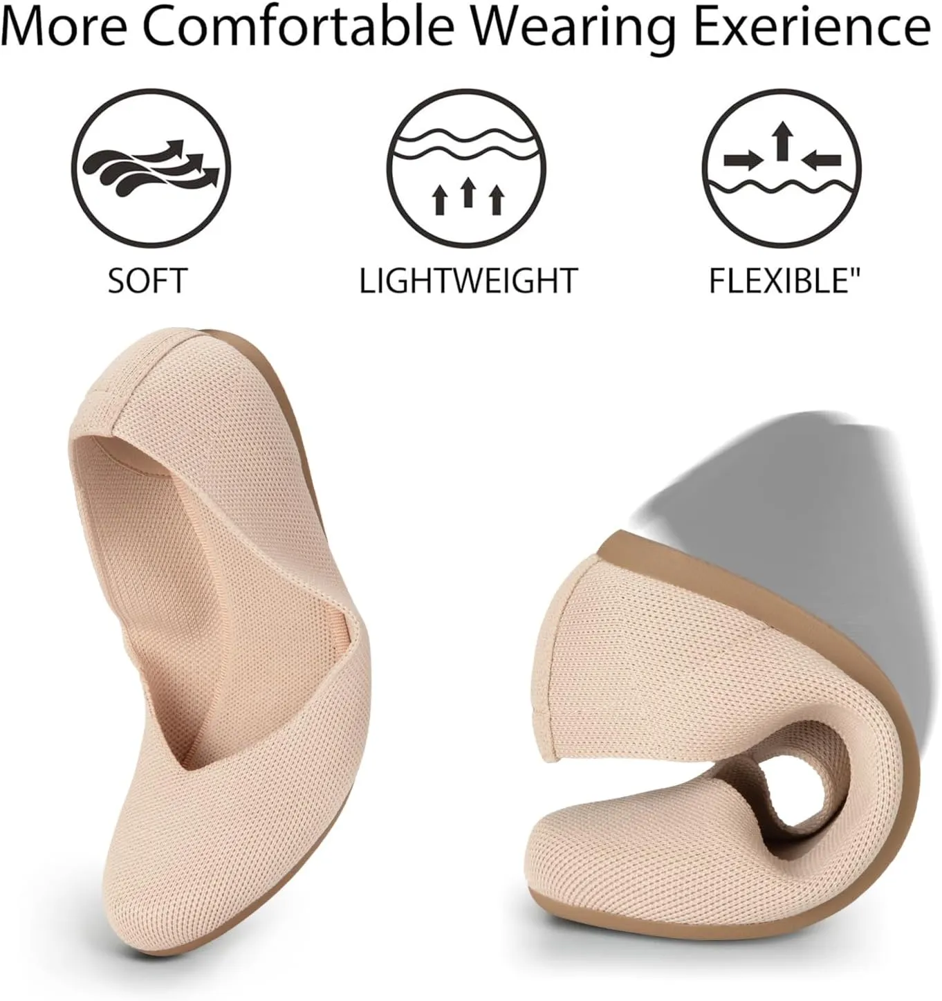 ATHMILE Women's Flat Ballet Shoes Knit Flat Shoes for Women Round Toe Slip on Women Flats for Dressy Casual Office Work Wedding Comfort Soft
