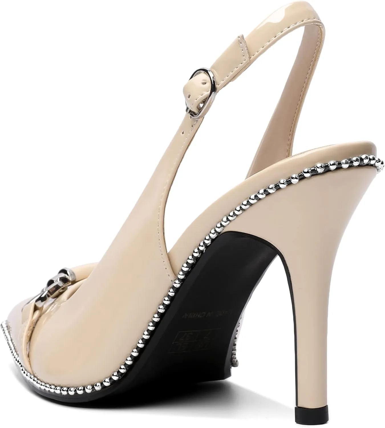 AUMOTED Women Beaded Pumps Slingback High Heel Stilettos Pointed Toe Shoes Slip On 3.5 Inch Ankle Strap Adjustable Patent Leather US Size 5-13
