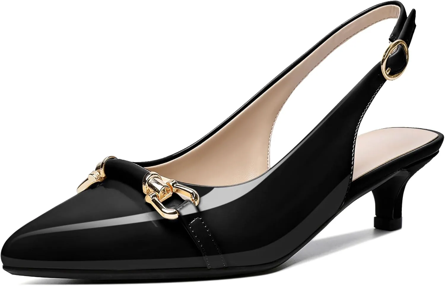 AUMOTED Women Kitten Slingback Low Heel Pumps Pointed Toe with Buckle Bow Ankle Strap Dress Shoes for Office Party Wedding 1.6 Inch