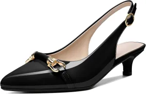 AUMOTED Women Kitten Slingback Low Heel Pumps Pointed Toe with Buckle Bow Ankle Strap Dress Shoes for Office Party Wedding 1.6 Inch