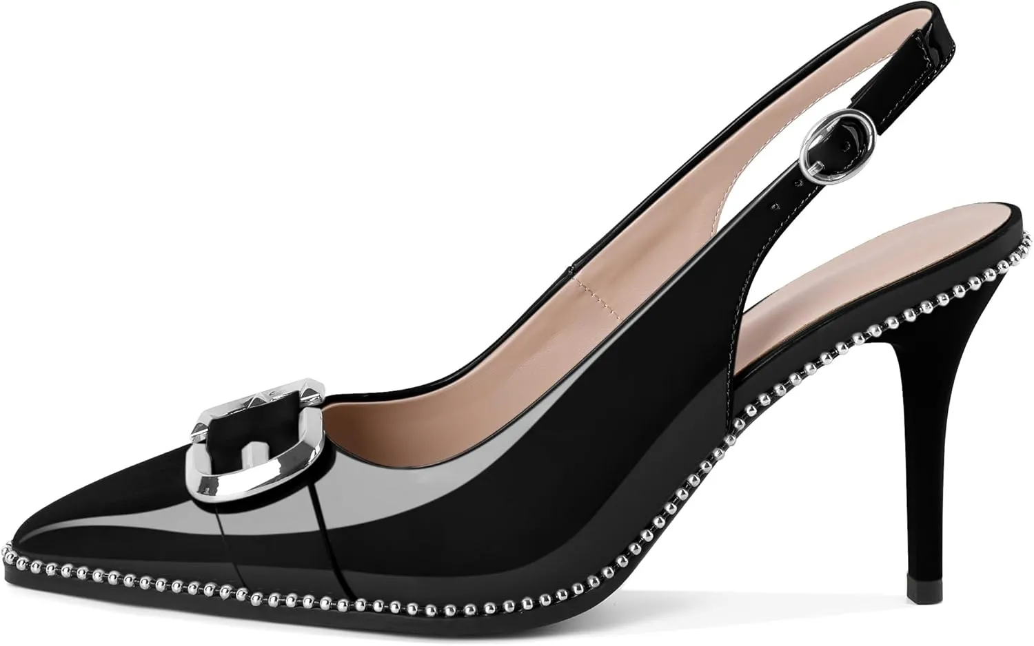 AUMOTED Women Slingback Heels Stilettos High Heel Beaded Pumps Pointed Toe 3.5 Inch Heels