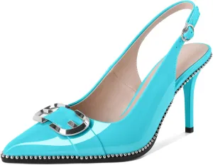 AUMOTED Women Slingback Heels Stilettos High Heel Beaded Pumps Pointed Toe 3.5 Inch Heels