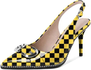 AUMOTED Women Slingback Heels Stilettos High Heel Beaded Pumps Pointed Toe 3.5 Inch Heels