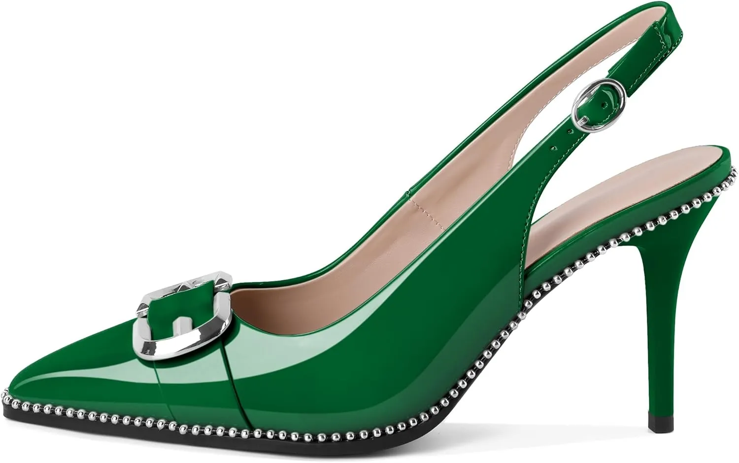 AUMOTED Women Slingback Heels Stilettos High Heel Beaded Pumps Pointed Toe 3.5 Inch Heels