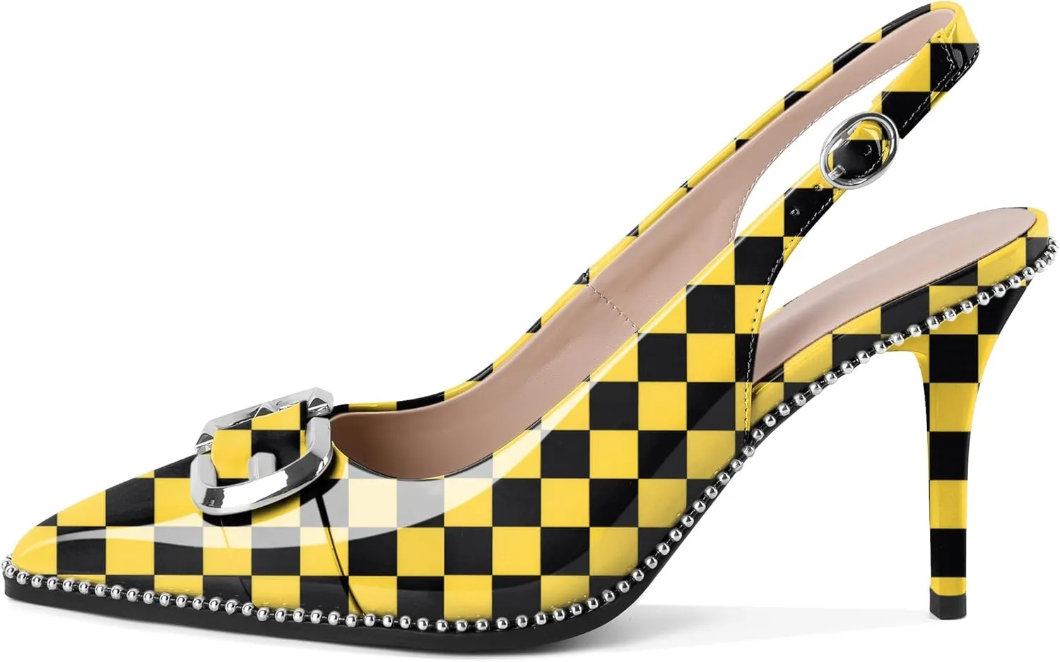 AUMOTED Women Slingback Heels Stilettos High Heel Beaded Pumps Pointed Toe 3.5 Inch Heels