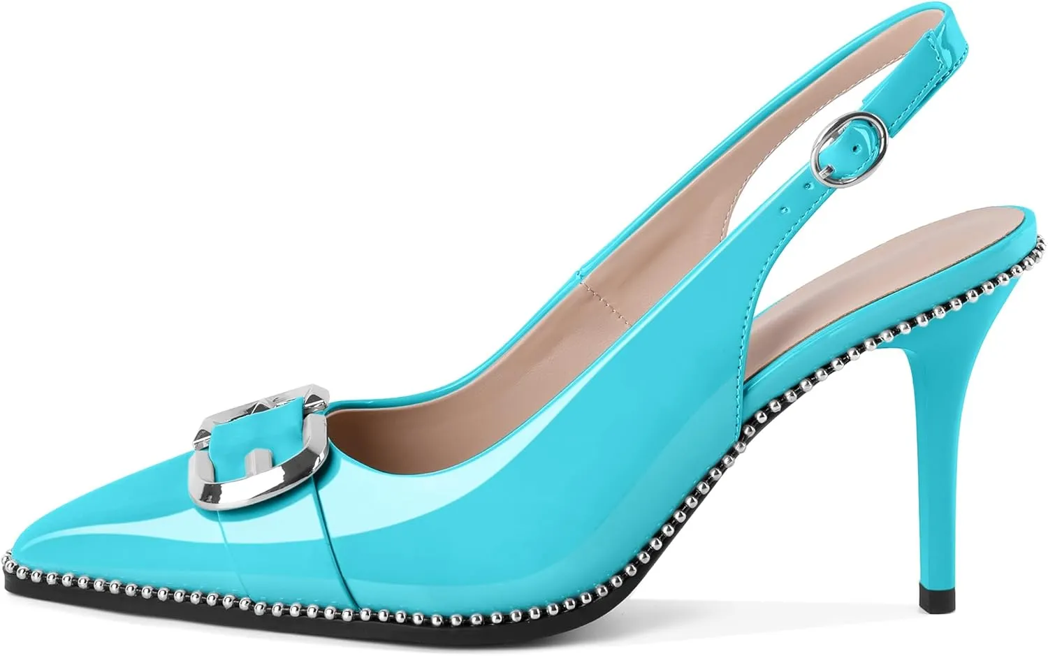 AUMOTED Women Slingback Heels Stilettos High Heel Beaded Pumps Pointed Toe 3.5 Inch Heels