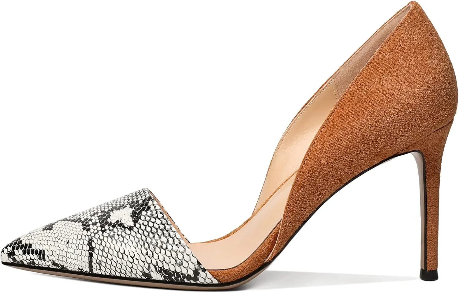 AUMOTED Women Stiletto Heels Snakeskin Slip On Pointed Toe Pumps Closed Toe High Heel Dress Shoes for Wedding Party Offie 3.4 Inch