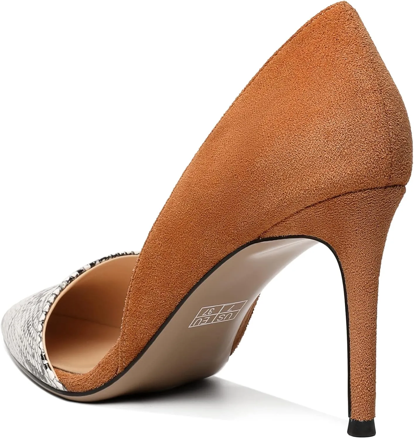 AUMOTED Women Stiletto Heels Snakeskin Slip On Pointed Toe Pumps Closed Toe High Heel Dress Shoes for Wedding Party Offie 3.4 Inch
