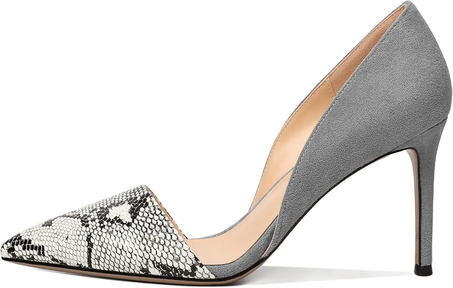 AUMOTED Women Stiletto Heels Snakeskin Slip On Pointed Toe Pumps Closed Toe High Heel Dress Shoes for Wedding Party Offie 3.4 Inch