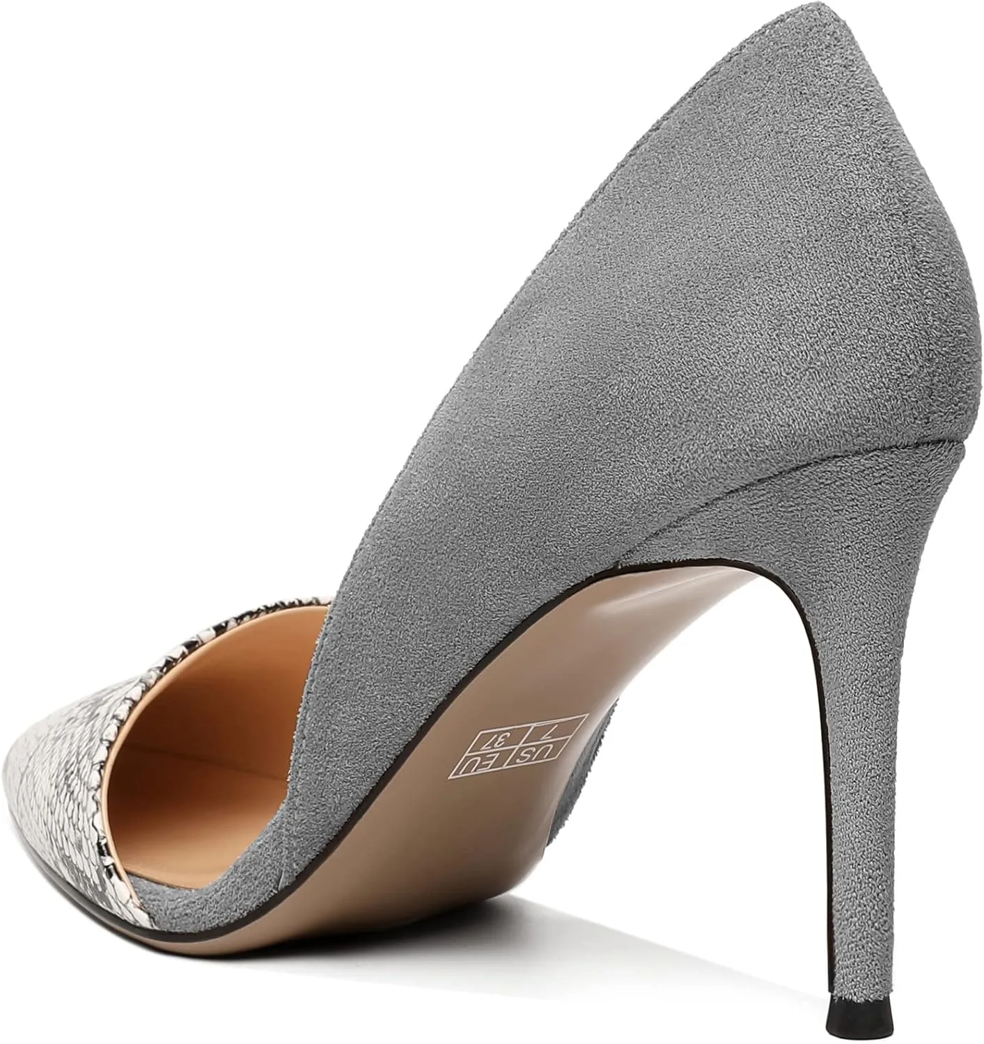 AUMOTED Women Stiletto Heels Snakeskin Slip On Pointed Toe Pumps Closed Toe High Heel Dress Shoes for Wedding Party Offie 3.4 Inch