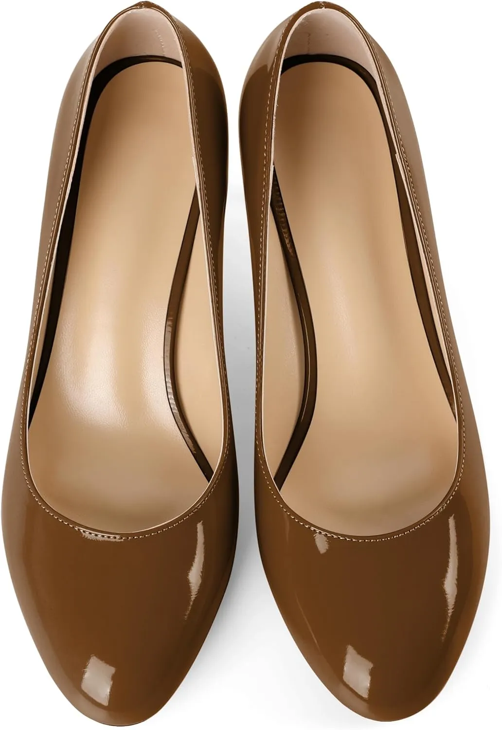 AUMOTED Women Stiletto Low Mid Heel Pumps Solid Closed Round Toe Heeled Patent Ladies Office Classic Dress Shoes 2.5 Inches