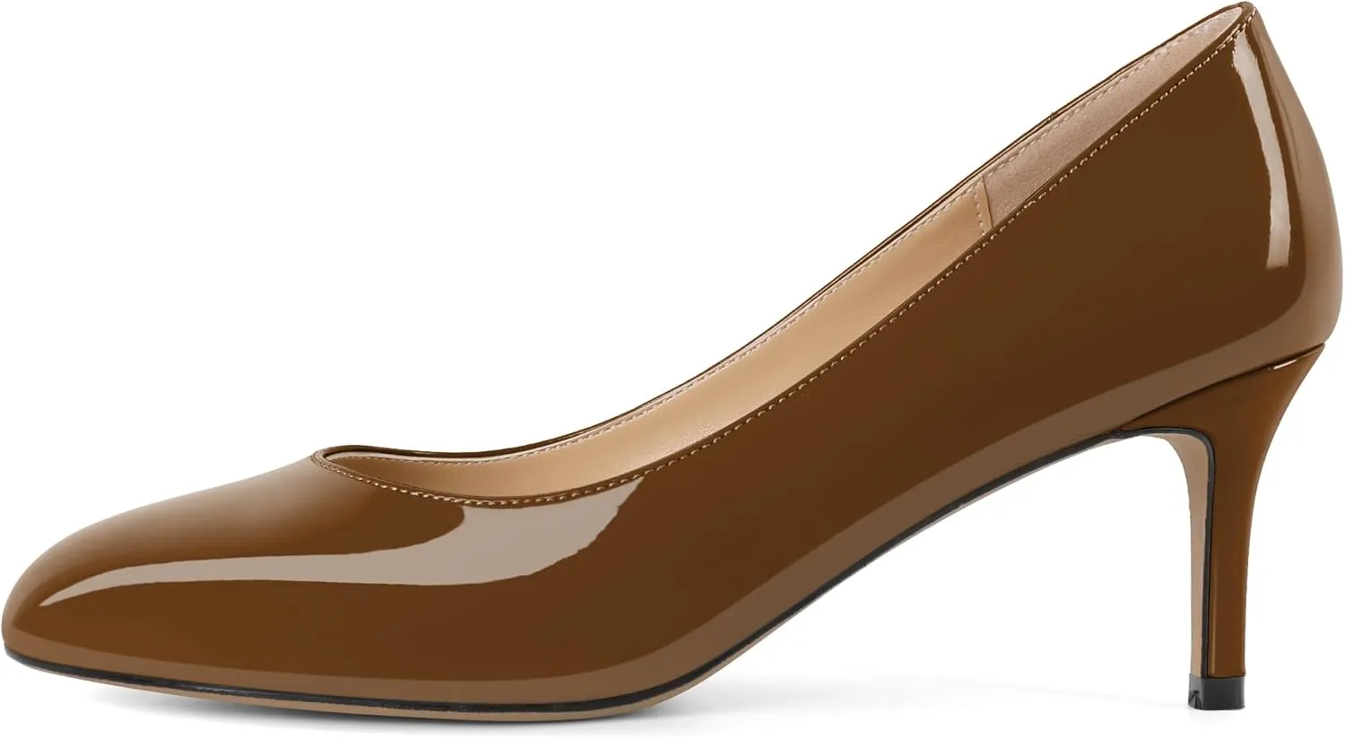 AUMOTED Women Stiletto Low Mid Heel Pumps Solid Closed Round Toe Heeled Patent Ladies Office Classic Dress Shoes 2.5 Inches