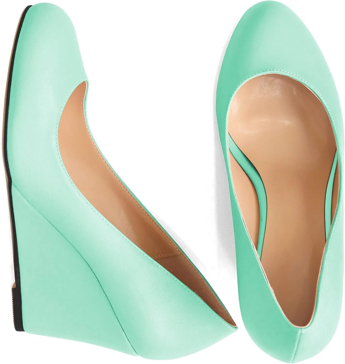 AUMOTED Women's Wedges Heel Pumps Solid Solid Closed Round Toe Wedge Pumps Slip On 3.5 Inch Wedge Suede Heels for Dress Working Evening