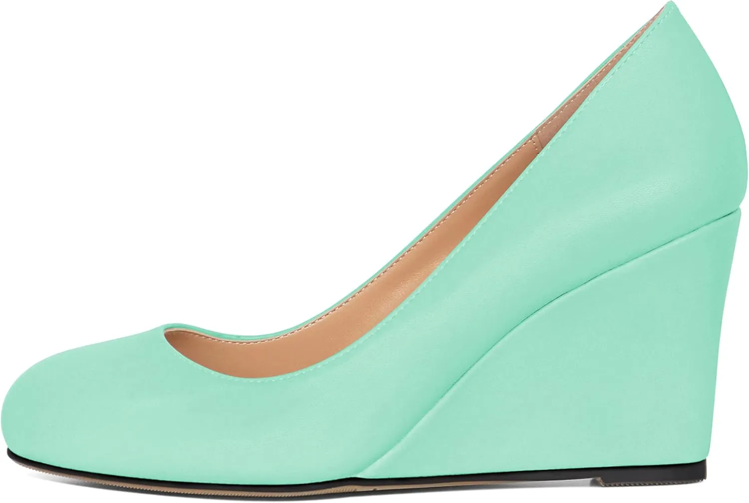 AUMOTED Women's Wedges Heel Pumps Solid Solid Closed Round Toe Wedge Pumps Slip On 3.5 Inch Wedge Suede Heels for Dress Working Evening