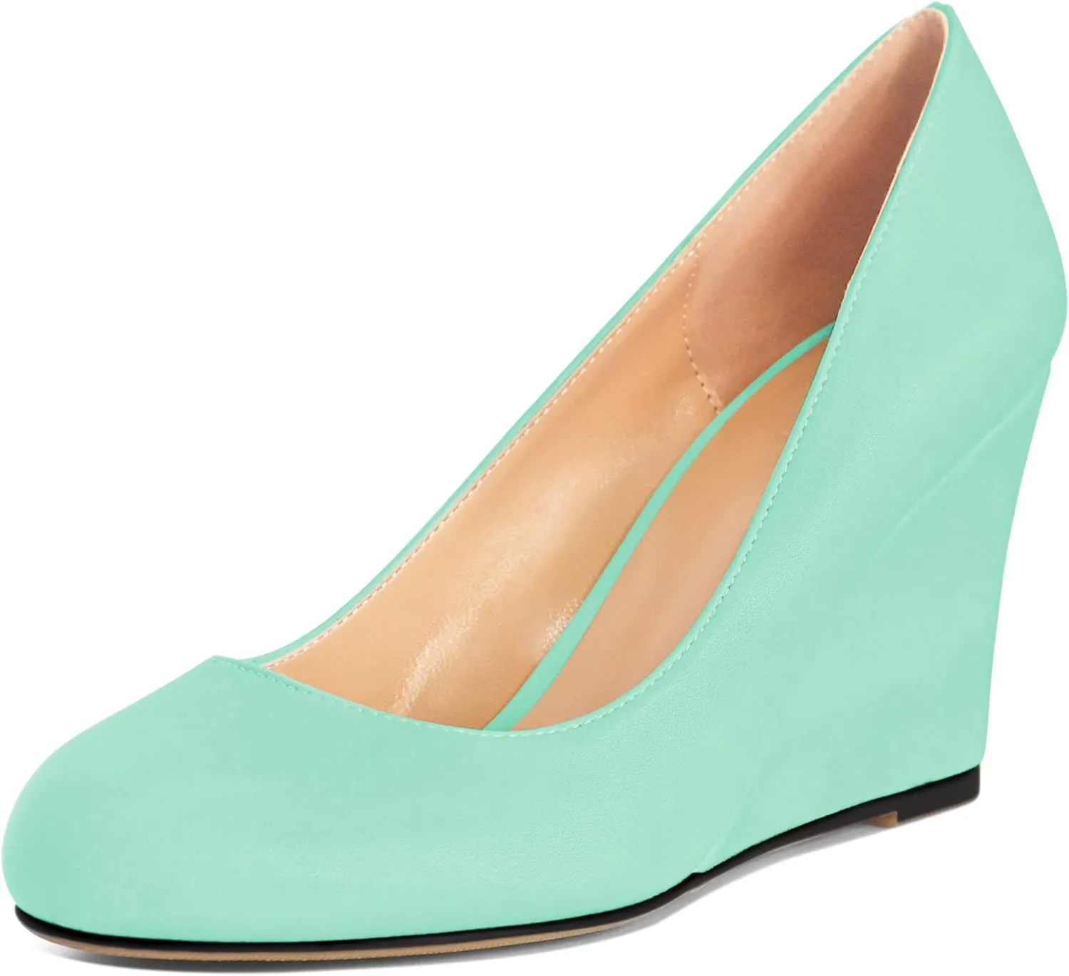 AUMOTED Women's Wedges Heel Pumps Solid Solid Closed Round Toe Wedge Pumps Slip On 3.5 Inch Wedge Suede Heels for Dress Working Evening