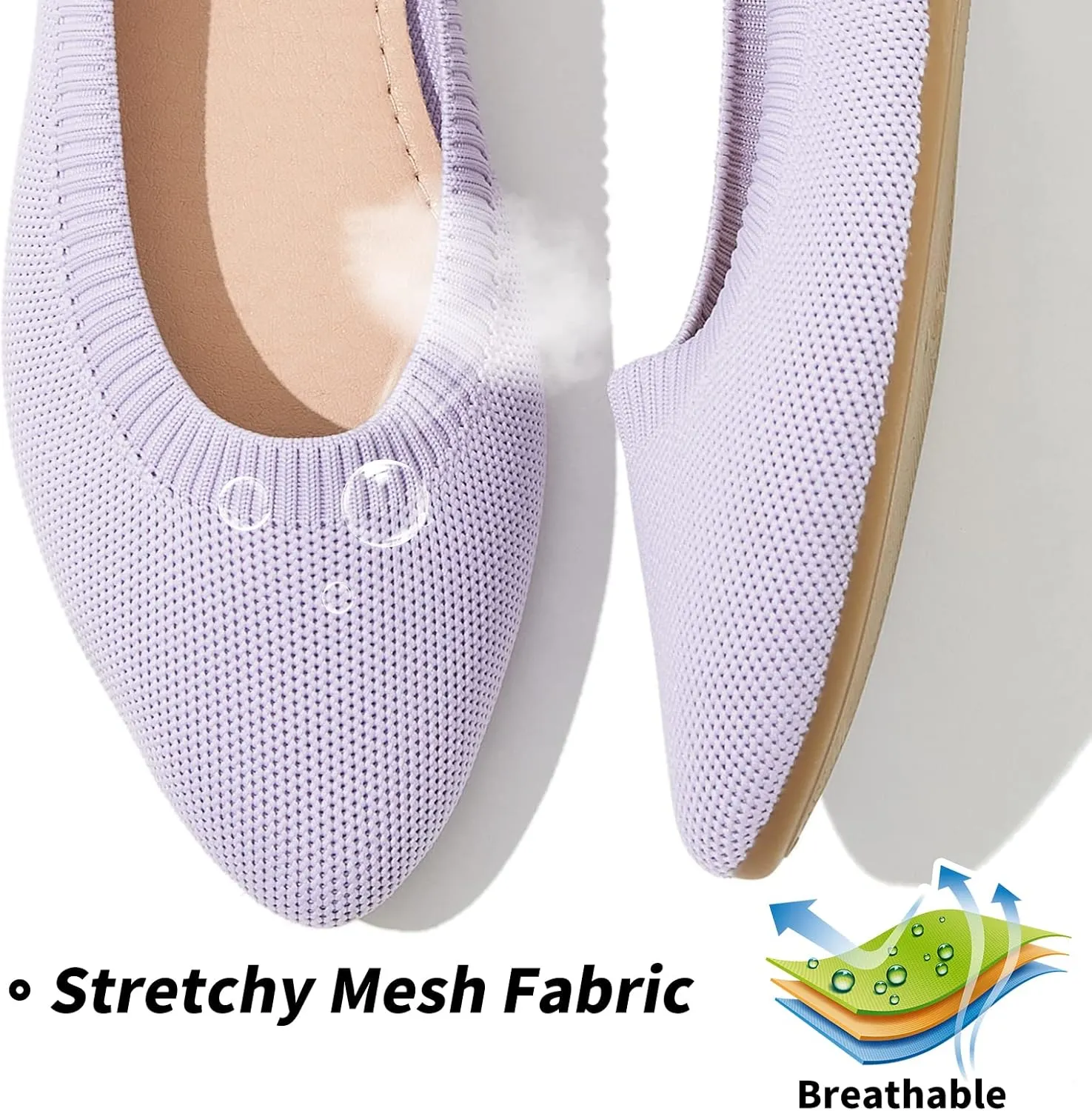 BABUDOG Women's Mesh Flats Shoes Pointed-Toe Dress Shoes for Women Black Flats Shoes Comfortable Memory Foam Flats Shoes