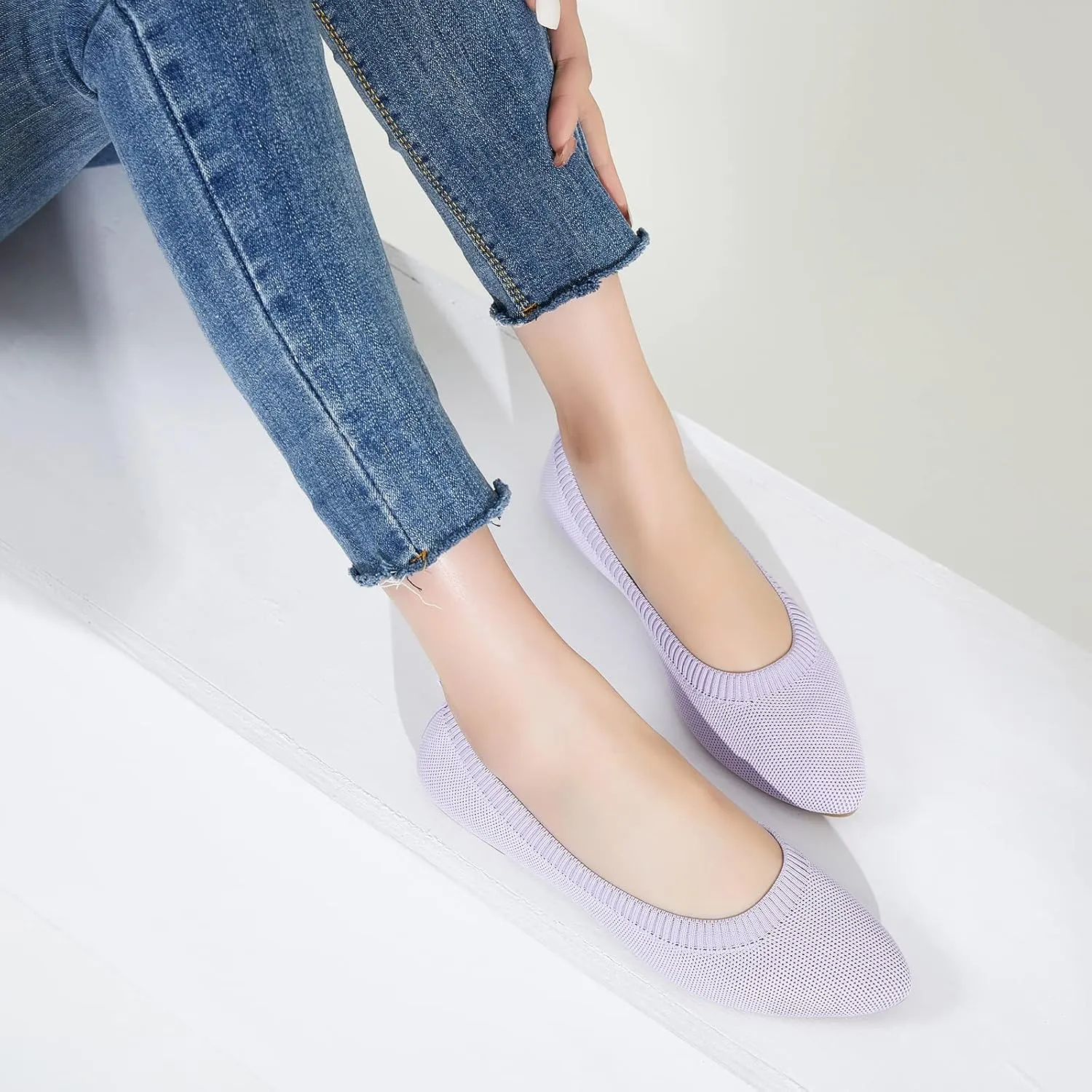 BABUDOG Women's Mesh Flats Shoes Pointed-Toe Dress Shoes for Women Black Flats Shoes Comfortable Memory Foam Flats Shoes