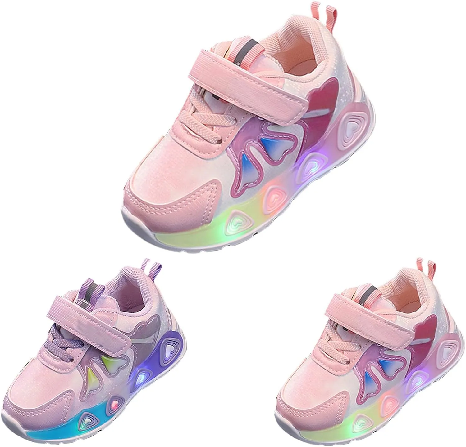 Baby Girls Cartoon Lights up Sneakers Cute Funny Hook Loop Non Slip Sport Shoes Toddler Newborn Walking Athletic Shoes