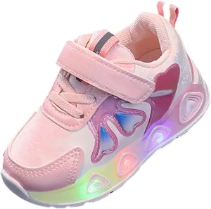 Baby Girls Cartoon Lights up Sneakers Cute Funny Hook Loop Non Slip Sport Shoes Toddler Newborn Walking Athletic Shoes