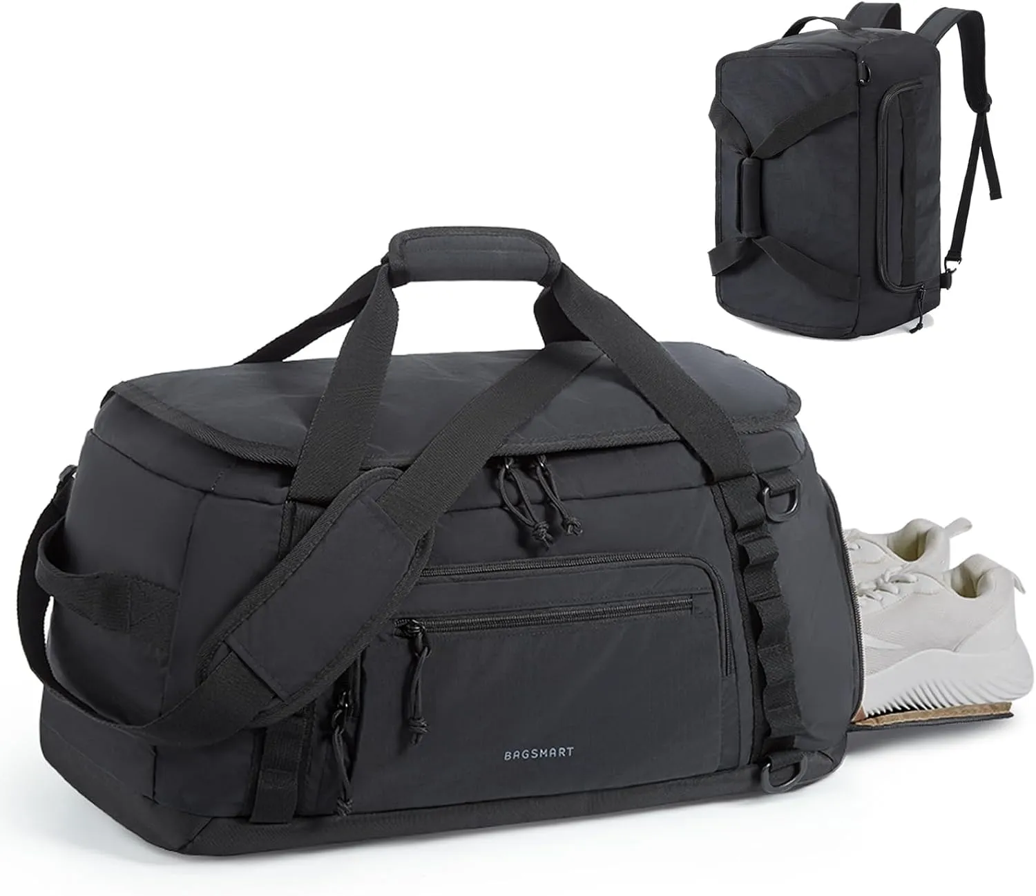 BAGSMART Gym Backpack for Sports/Pool/Beach/Weekend, 4-in-1 Convertible Travel Duffle Bag with Shoes Compartment & Wet Pocket, 38L Gym Bag for Men Women, Black