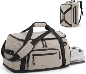 BAGSMART Gym Backpack for Sports/Pool/Beach/Weekend, 4-in-1 Convertible Travel Duffle Bag with Shoes Compartment & Wet Pocket, 38L Gym Bag for Men Women, Camel