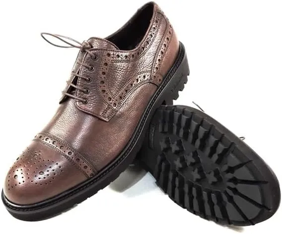 Baldinini Men's Brown Leather Oxford Dress Shoes, Cap Toe Brogue, Lug Sole