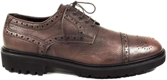 Baldinini Men's Brown Leather Oxford Dress Shoes, Cap Toe Brogue, Lug Sole