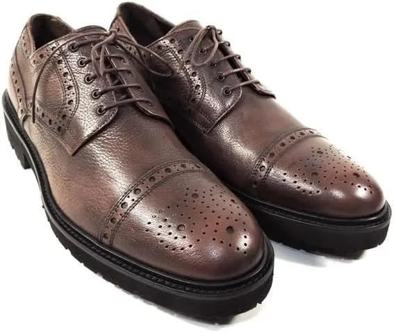 Baldinini Men's Brown Leather Oxford Dress Shoes, Cap Toe Brogue, Lug Sole
