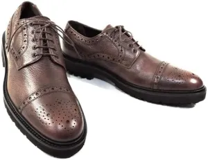 Baldinini Men's Brown Leather Oxford Dress Shoes, Cap Toe Brogue, Lug Sole