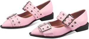 Ballerina Flats for Women Pointed Toe Flats With Studs Buckle Ballet Flats Comfortable low heeled flats