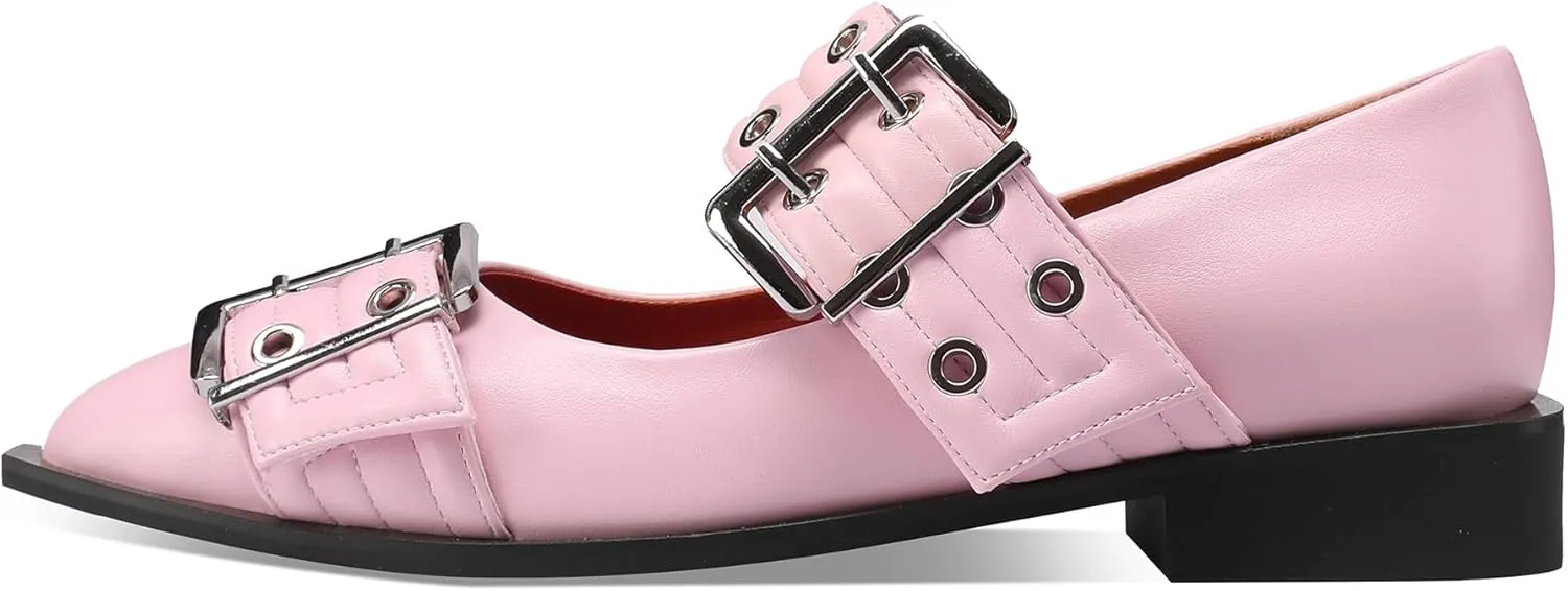 Ballerina Flats for Women Pointed Toe Flats With Studs Buckle Ballet Flats Comfortable low heeled flats