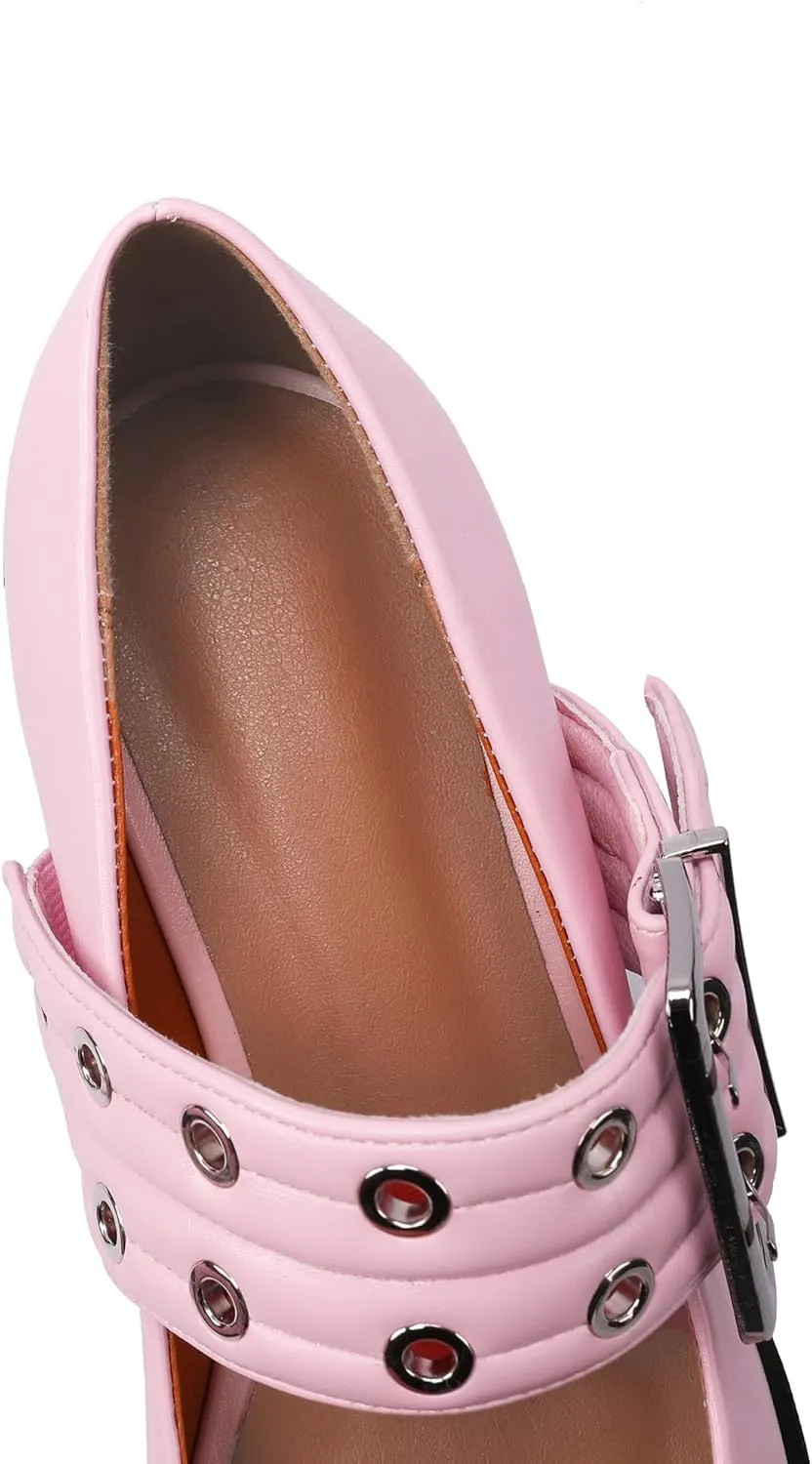 Ballerina Flats for Women Pointed Toe Flats With Studs Buckle Ballet Flats Comfortable low heeled flats