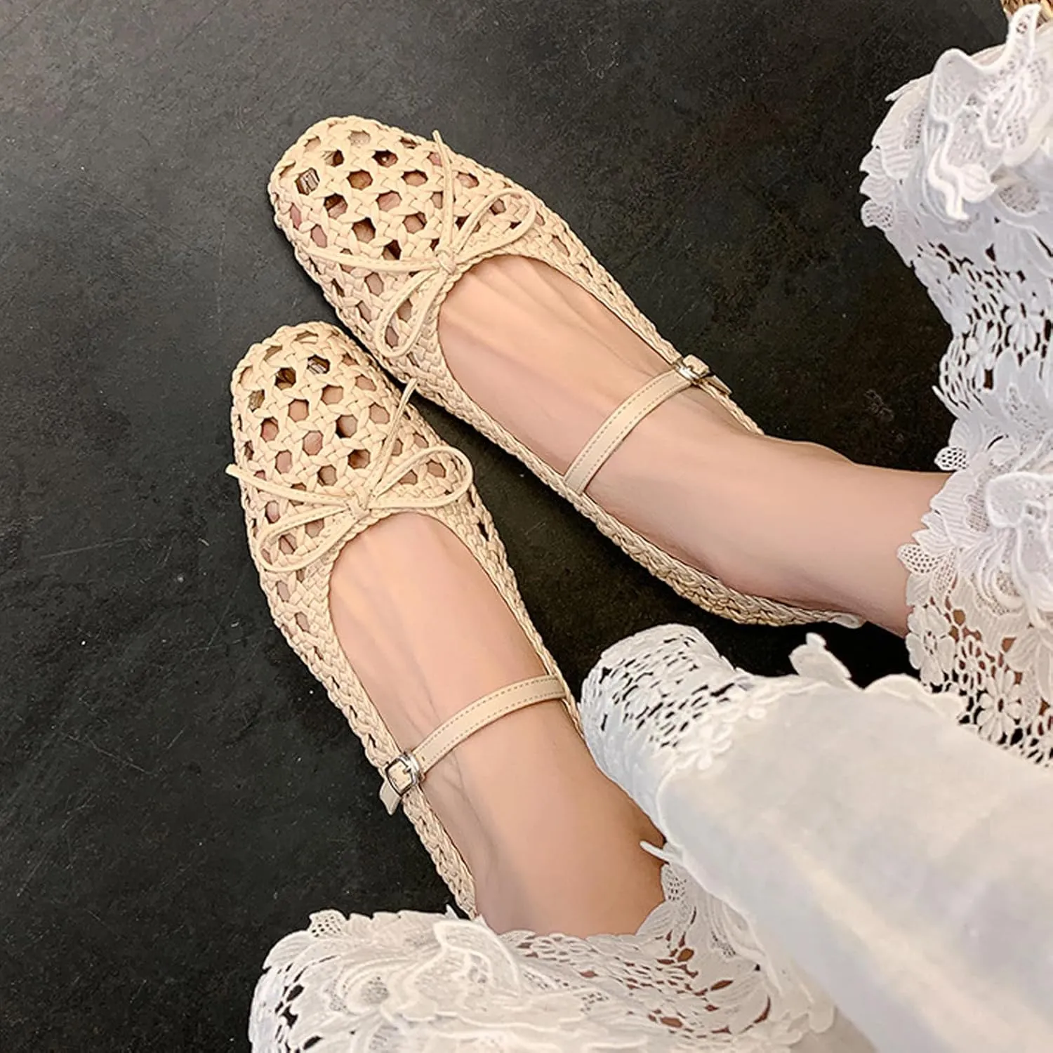 Ballet Flats Shoes for Women Adjustable Metal Buckle Strap Round Toe Mary Jane Flats Suitability Casual