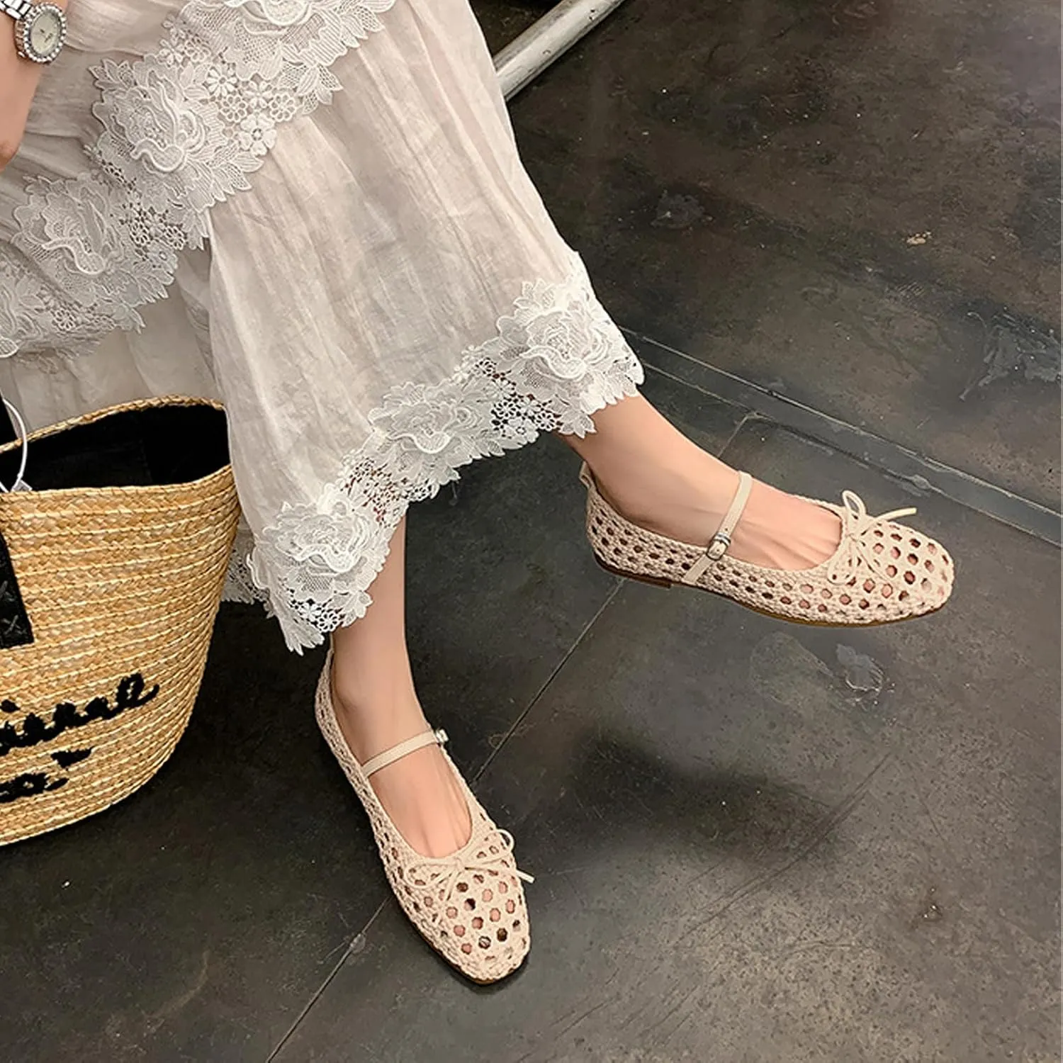 Ballet Flats Shoes for Women Adjustable Metal Buckle Strap Round Toe Mary Jane Flats Suitability Casual