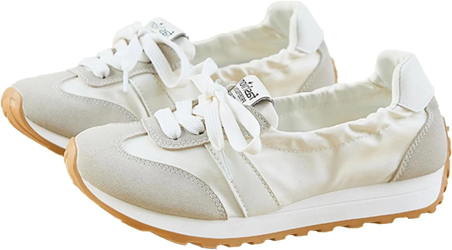 Ballet Sneakers for Woman Leather Trendy Wide Box Lace Up Ballerina Shoes Chunky Platform Heels Fancy Sporty Running Walking Ballet Shoes 2025 Spring Summer Casual Comfy
