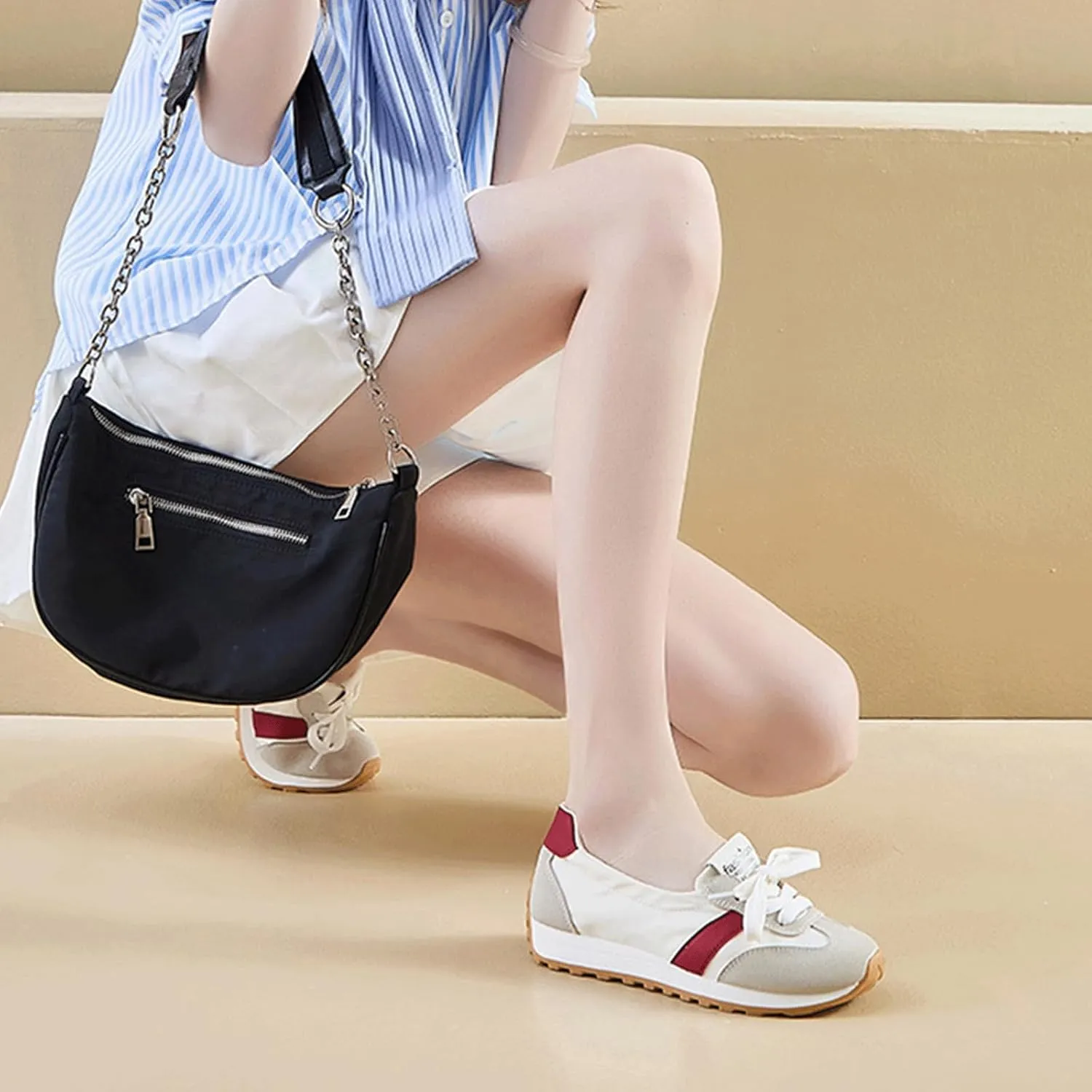 Ballet Sneakers for Woman Leather Trendy Wide Box Lace Up Ballerina Shoes Chunky Platform Heels Fancy Sporty Running Walking Ballet Shoes 2025 Spring Summer Casual Comfy