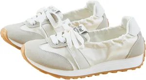 Ballet Sneakers for Woman Leather Trendy Wide Box Lace Up Ballerina Shoes Chunky Platform Heels Fancy Sporty Running Walking Ballet Shoes 2025 Spring Summer Casual Comfy