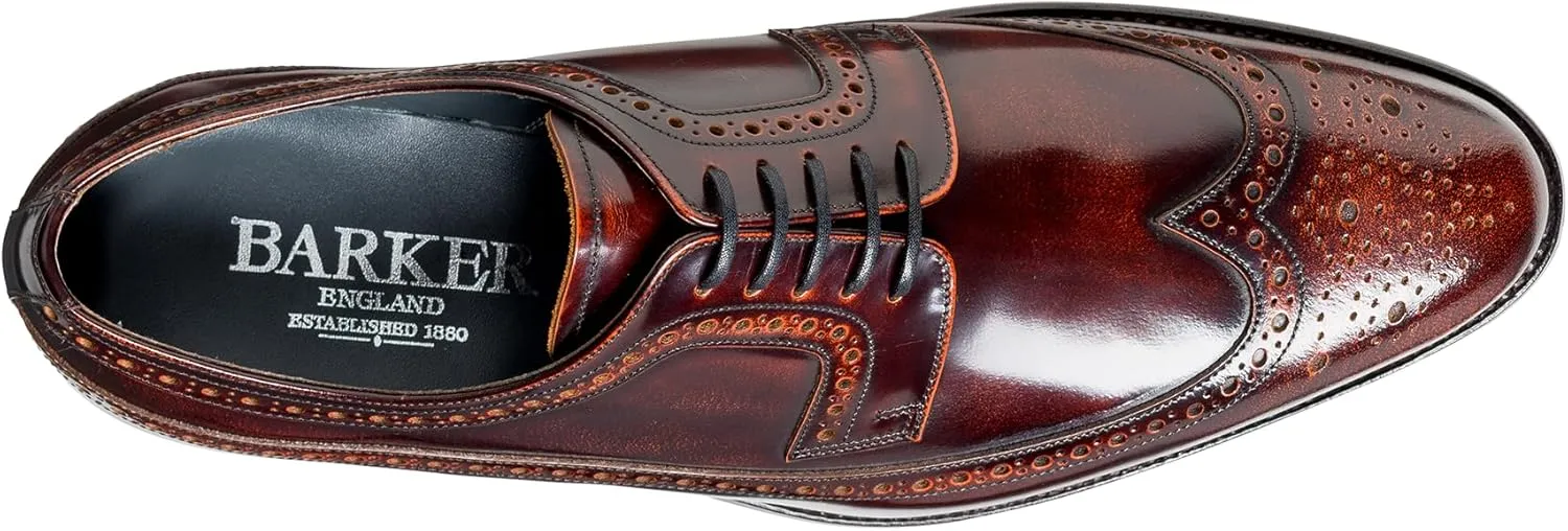 BARKER Woodbridge Men's Handmade Leather Oxford Brogue Dress Shoes – Goodyear Welted, Full Hi-Shine Calf Leather, Formal Business & Wedding Footwear