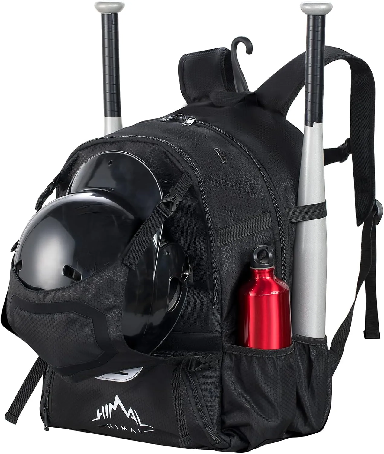 Baseball Bag Pro Bat Backpack for Baseball, TBall Softball Equipment Gear for Adults Holds 5 Bats, Helmet, Gloves, Cleats, Shoe Helmet Holder, Shoes Compartment Fence Hook