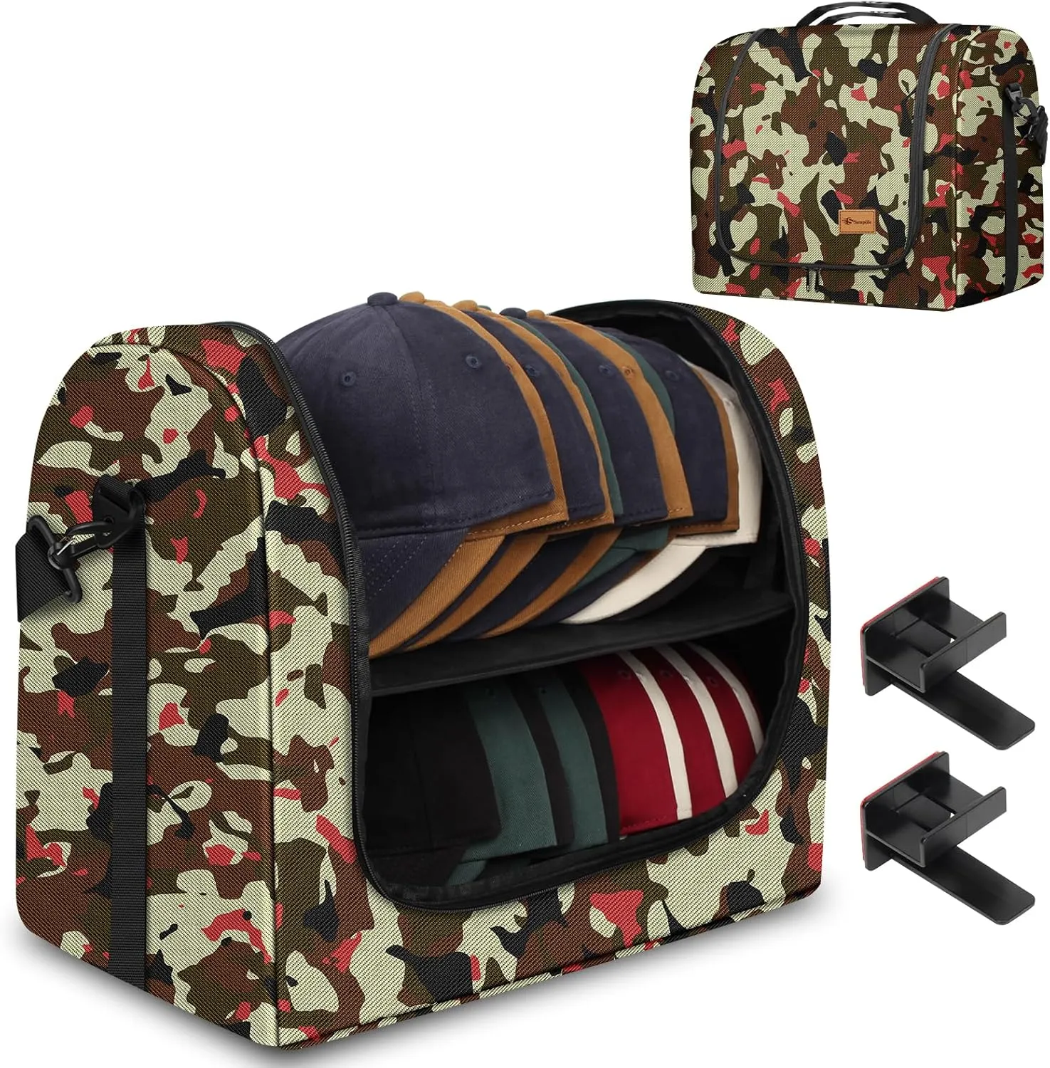 Baseball Cap Organizer Carrier, Hat Bag for Travel and Moving, Cap Traveling Case for Men, Portable Hat Storage box holder for 26 Caps Perfect for Home & On-the-Go (Camo)