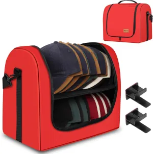Baseball Cap Organizer Carrier, Hat Bag for Travel and Moving, Cap Traveling Case for Men, Portable Hat Storage box holder for 26 Caps Perfect for Home & On-the-Go (Red)