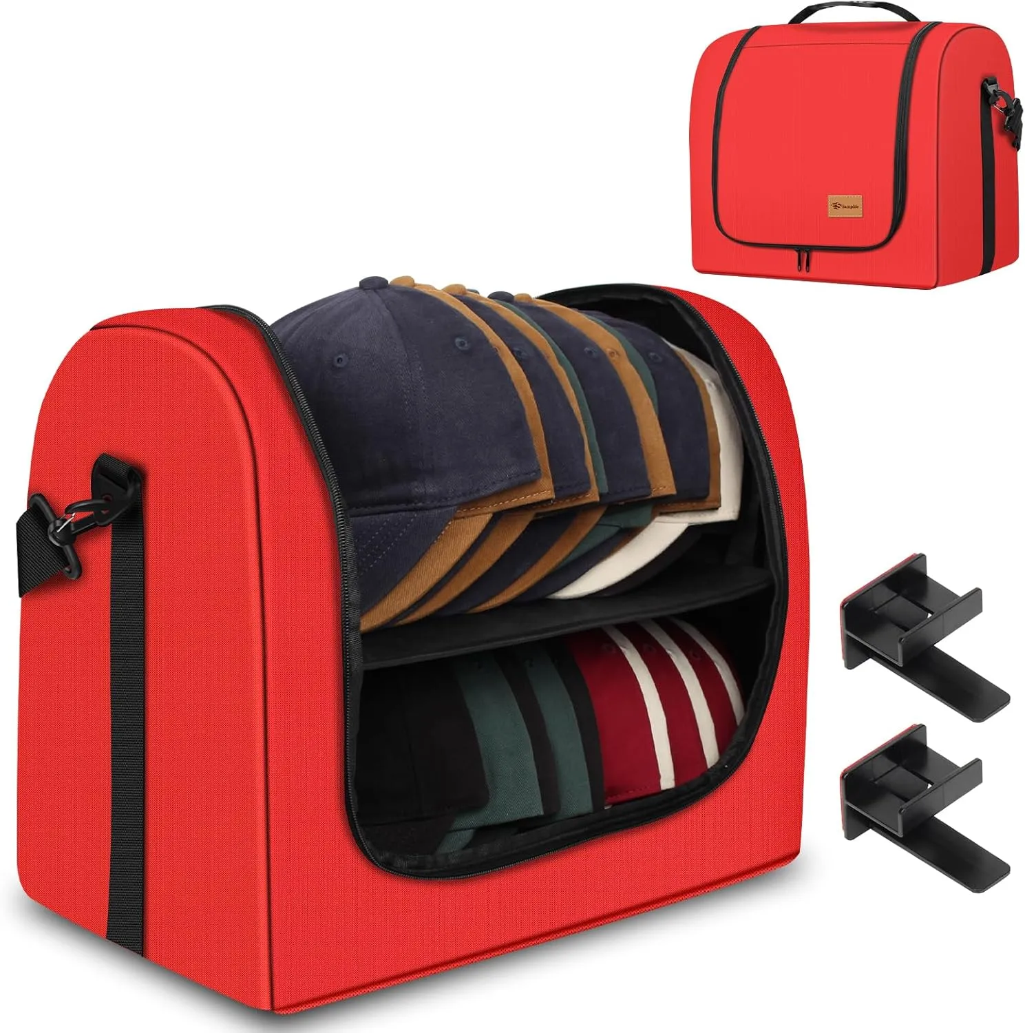 Baseball Cap Organizer Carrier, Hat Bag for Travel and Moving, Cap Traveling Case for Men, Portable Hat Storage box holder for 26 Caps Perfect for Home & On-the-Go (Red)